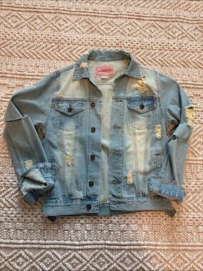 Men’s Light Wash Distressed Denim Jacket - Blue